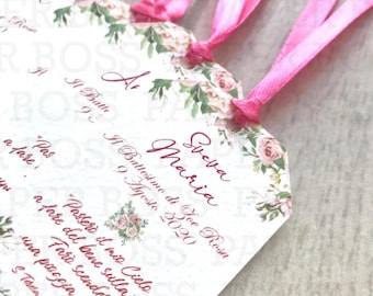 20 Baby Baptism Tags, Flower Theme Baptism Cards, Baby Favor Tag, Personalized Placeholder with Roses