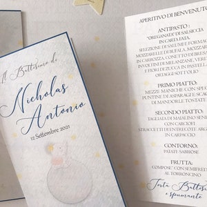 6 Menù personalizzati ristorante, menù apribili battesimo, carta menù evento, modello libro, tema elefantino