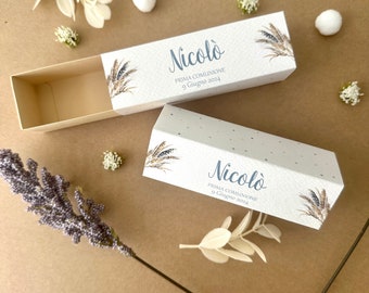 First communion confetti boxes, personalized sugared almond bags, confirmation favors, ears of wheat, guest gifts, cream