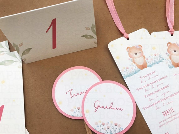 30 Segnaposto Segnalibri Battesimo Bimba Con Orsetto - Bigliettini Ringraziamento Rosa - Foto 7