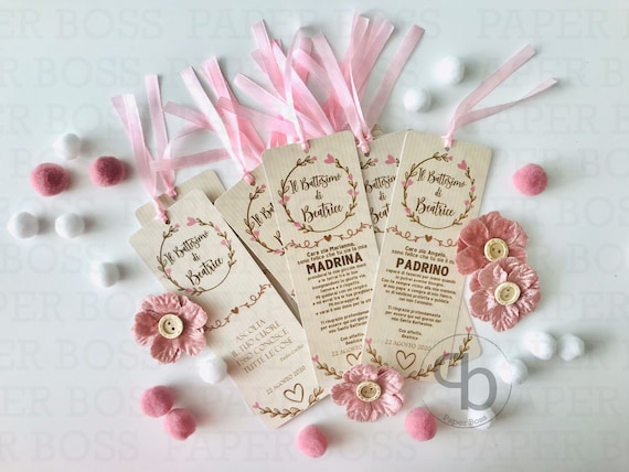 Segnalibro Battesimo Con Coniglietto Rosa - Personalizzabile, 30 Pezzi Per Bimba - Foto 9