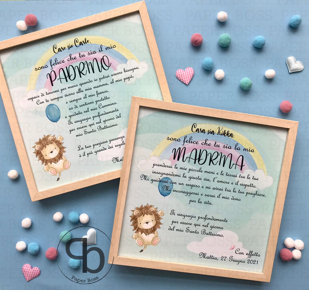 Idee Regalo Per Padrino Di Battesimo Quadri idea regalo per Madrina e Padrino, bomboniera di ringraziamento