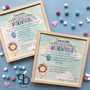 Quadri idea regalo per Madrina e Padrino, bomboniera di ringraziamento per madrina di battesimo, regalo per padrino di battesimo
