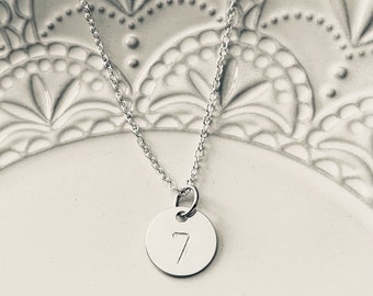 Enneagram Type 7 Hand Stamped Number Pendant Disc Necklace.  Personalized Necklace. Enneagram Jewelry. Enneagram Gift.