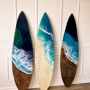 Ocean Resin 5&#39; Wooden Surfboard. Hand poured resin on a pine surfboard. Wall Decor. Living room art.