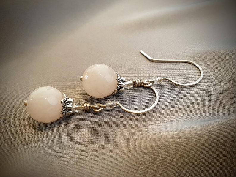 Rose Quartz Earrings Pink Stone Earrings,Sterling Silver Earrings,May Birthstone,Taurus Birthstone Love Stone,Casual Earrings,