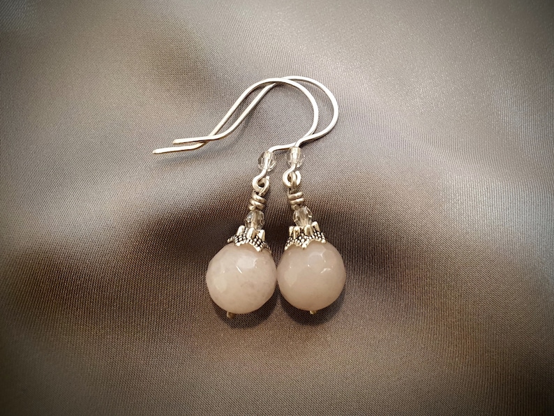 Rose Quartz Earrings Pink Stone Earrings,Sterling Silver Earrings,May Birthstone,Taurus Birthstone Love Stone,Casual Earrings,