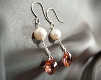 Freshwater pearl earrings, Crystal earrings, Sterling silver earrings, Wedding earrings, Bridesmaid earrings, Bridal Party Gifts