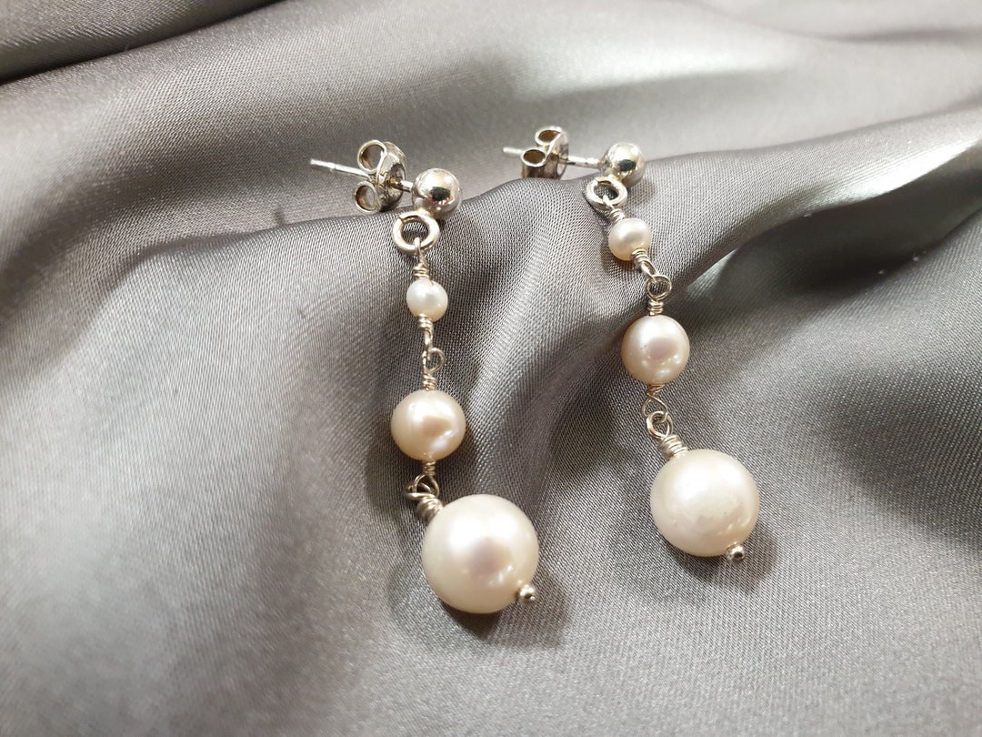 3 Size Pearl Earrings Fresh Water Pearl Drop Earrings Etsy