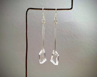 Modern wedding earrings, Sterling silver earrings, Swarovski crystal earrings, Minimalist earrings, Holiday earrings, Gift for her.