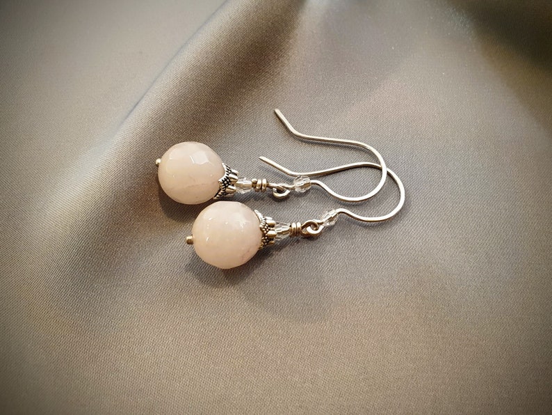 Rose Quartz Earrings Pink Stone Earrings,Sterling Silver Earrings,May Birthstone,Taurus Birthstone Love Stone,Casual Earrings,