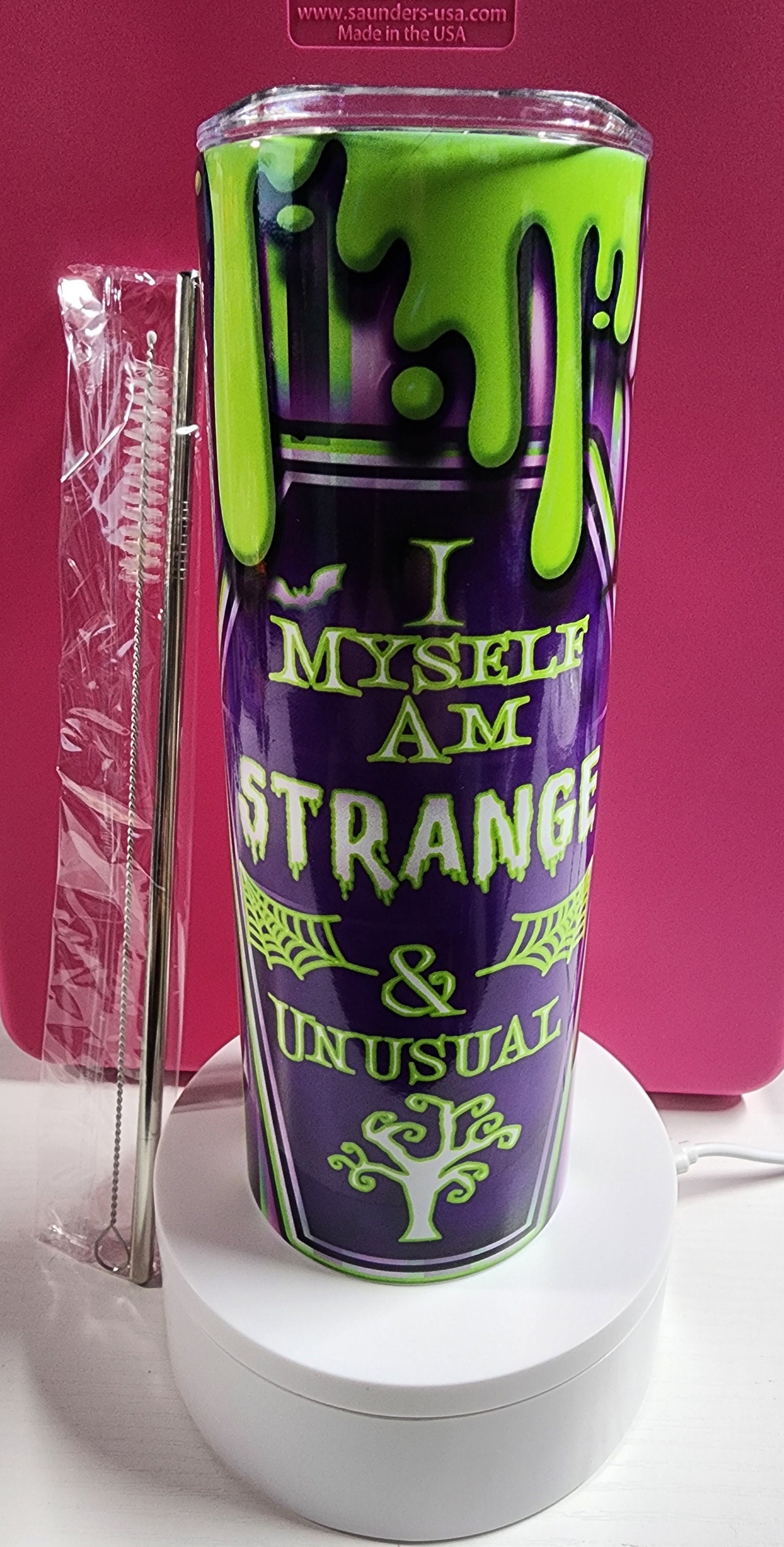 20 oz Sublimation Strange and Unusual Themed Tumbler with lid and straw.