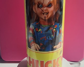 20 oz Sublimation Tumbler Horror Doll Boy Themed with lid and straw.