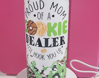 20 oz Sublimation Tumbler Cookie Dealer Themed with lid and straw.