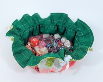 Bolsa de dados de amapolas y hojas de acuarela y bandeja de dados todo en uno / Bolsa de dados lindos de Dungeons and Dragons, bandeja de dados / Regalo D & D para mujeres / Druida