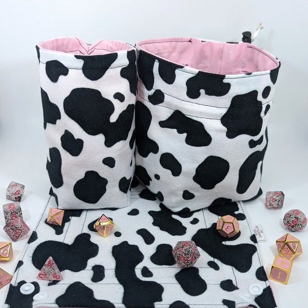 Cow Print Collection / Cow Hide DnD / Heifer Accessories / Small Dice Bag, Large Dice Bag, Dice Tray / Dungeons and Dragons Gift / DnD