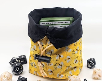 Hello Bees / Reversible drawstring dice bag / Bees / Critters / Druids / RPG / DnD / Tabletop Gaming Gift