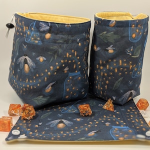 Sommer Glühwürmchen Kollektion / Rollenspiel Zubehör / Premium Stoff Kleine Würfeltasche, Große Würfeltasche, Würfelschale / Dungeons and Dragons Geschenk / DnD