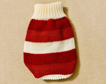 Comfortable and Stretchy Red Christmas Holiday Striped Turtle-neck Sweater for Dogs and Cats