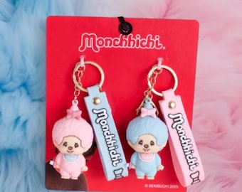 Monchhichi Keychain Bearchhichi Sekiguchi 2.5" Pink & Blue 2 Pack Sekiguchi New