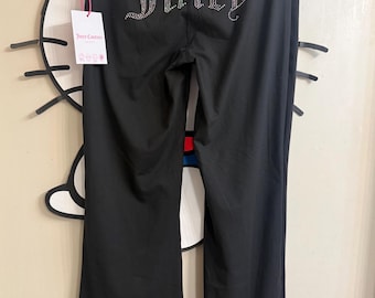 Juicy Couture Sport Flare Leggings Rhinestone Logo Black Liquorice Sz Medium NWT