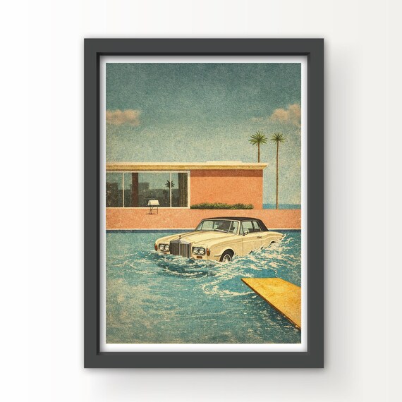 David Hockney inspired poster of the Keith Moon Legend of the Rolls Royce in the Pool