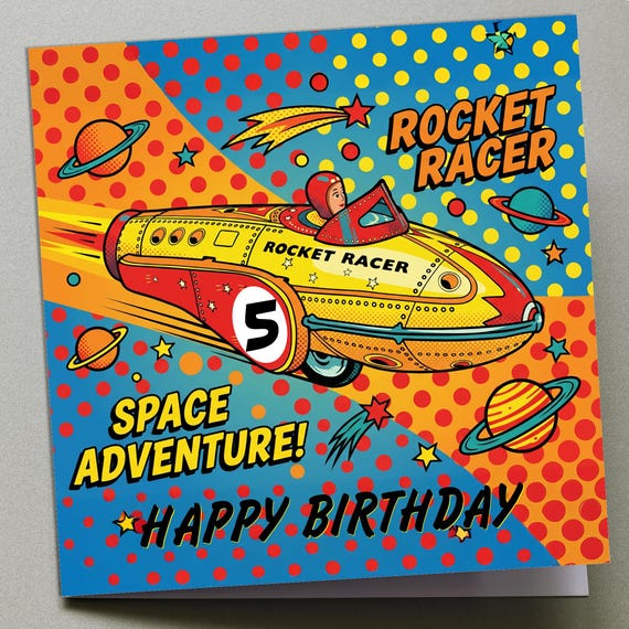 Personalised Birthday Card - Rocket Racer