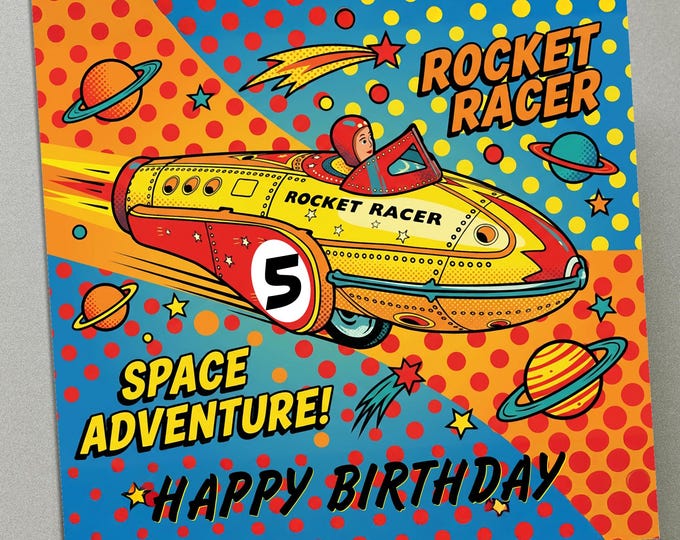 Personalised Birthday Card - Rocket Racer