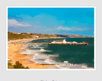Bournemouth Beach Original Oil Painting Giclee Print and Greetings Card