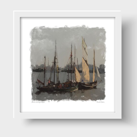 Thames Sailing Barges, London Art Print & Greetings Card