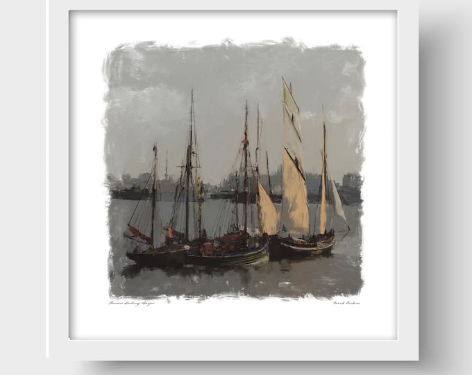 Thames Sailing Barges, London Art Print & Greetings Card