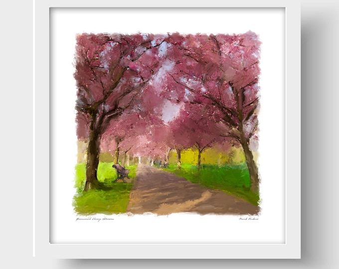 Cherry Blossom in Greenwich Royal Park, London Art Print & Greetings Card