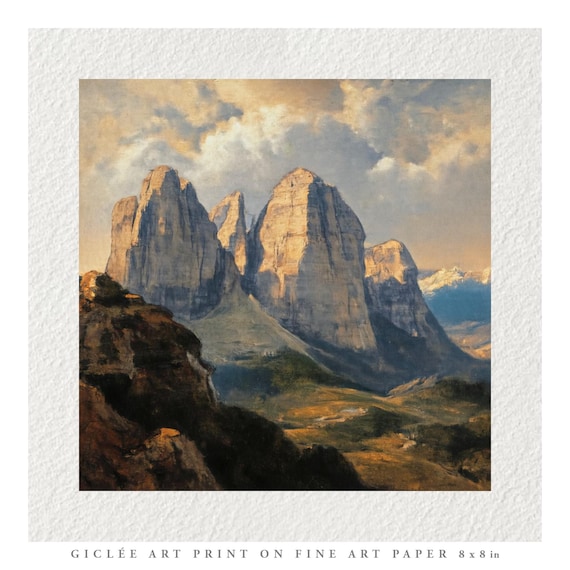 Italian Dolomites Vintage Oil Painting Fine Art Print & Greetings Card