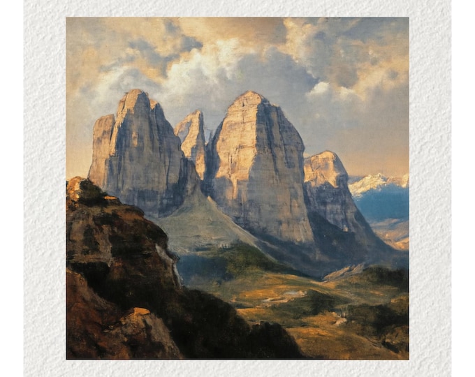 Italian Dolomites Vintage Oil Painting Fine Art Print & Greetings Card