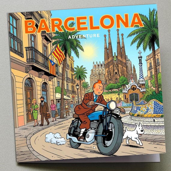 Personalised Greetings Card - Tintin in Barcelona