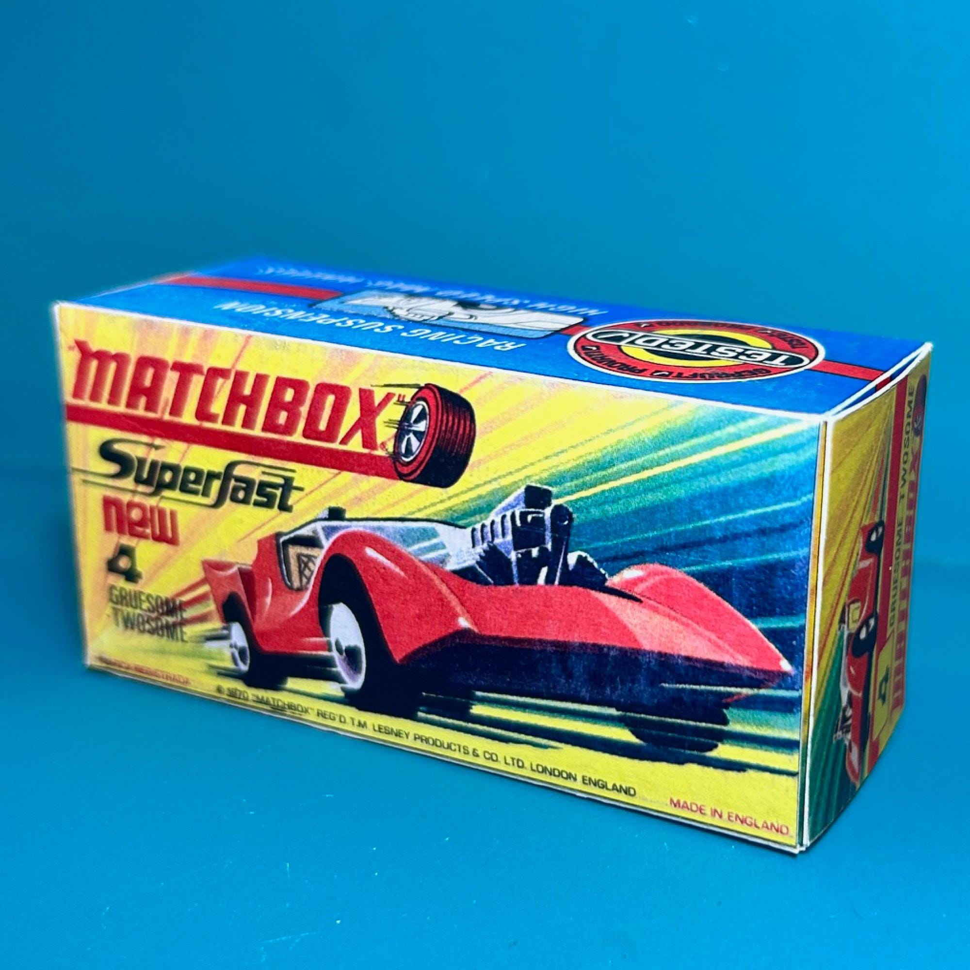 A Matchbox Superfast No. 8 Ford Mustang in white with red interior and black base, boxed (some light
