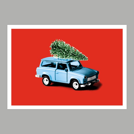 Christmas Tree on Retro Car Greetings Card
