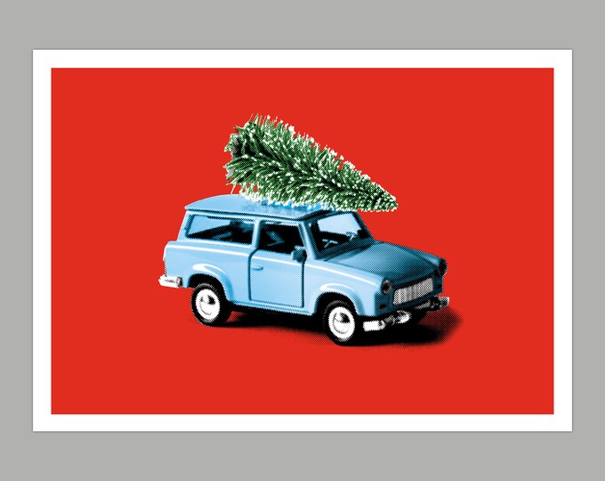 Christmas Tree on Retro Car Greetings Card