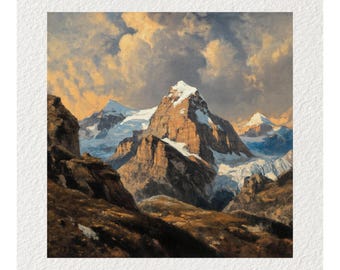 Swiss Alps Vintage Oil Painting Fine Art Print & Greetings Card