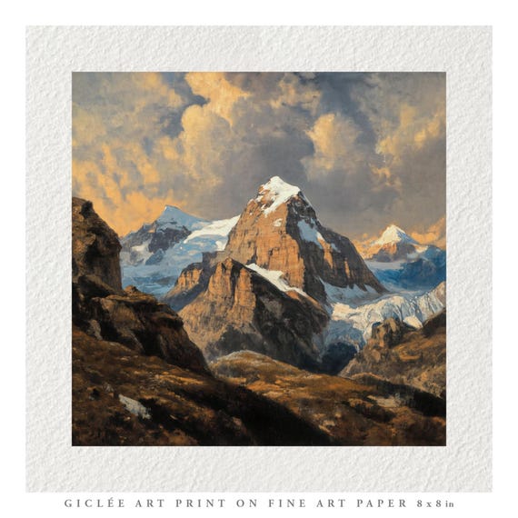 Swiss Alps Vintage Oil Painting Fine Art Print & Greetings Card