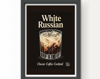 Vintage Style White Russian Cocktail Art Print and Greetings Card