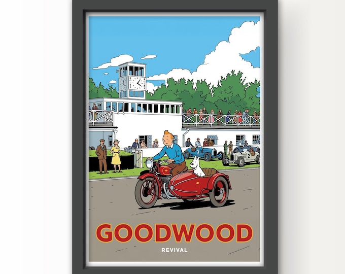 Goodwood Revival TinTin Art Print and Greetings Card