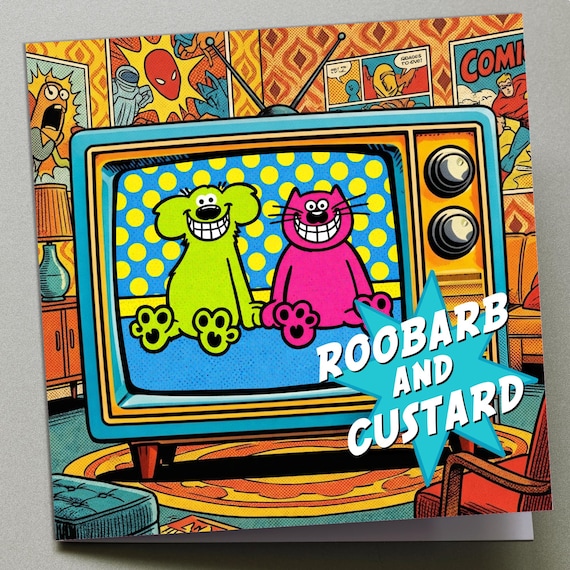 Personalised Birthday Card - Roobarb and Custard Retro TV