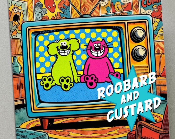 Personalised Birthday Card - Roobarb and Custard Retro TV