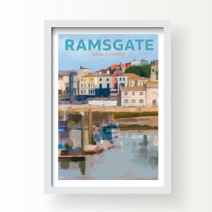 Stampa artistica del porto reale di Ramsgate e biglietto di auguri