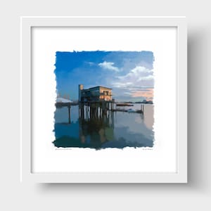 Stampa artistica del Greenwich Yacht Club London e biglietto di auguri