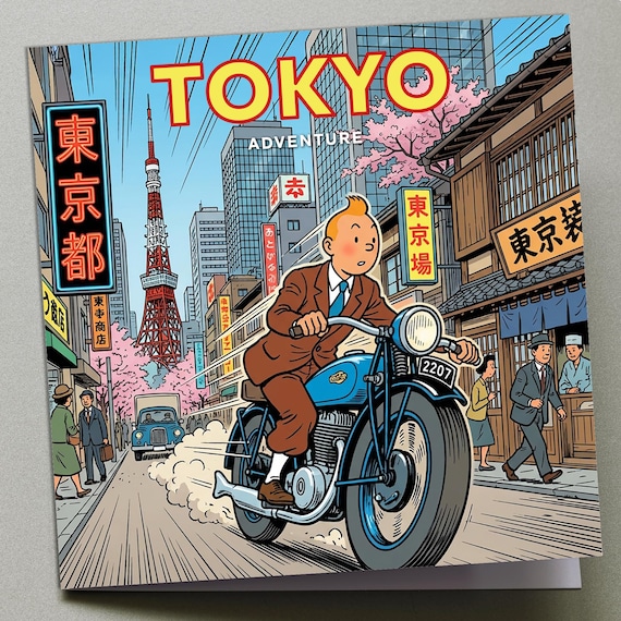 Personalised Greetings Card - Tintin in Tokyo