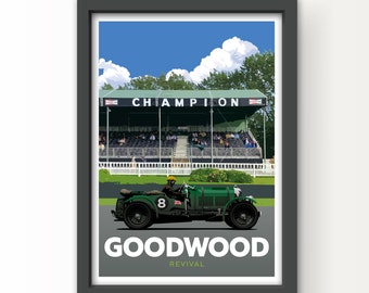 Impresión artística del Bentley Blower del Goodwood Revival