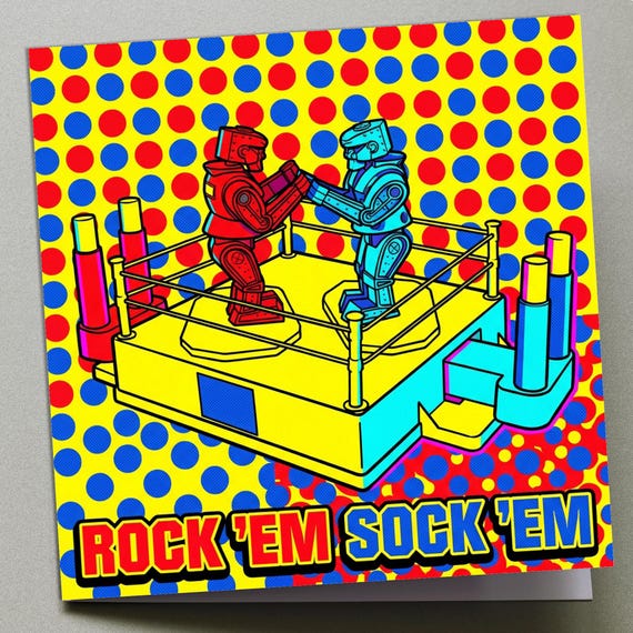 Personalised Birthday Card - Rock 'Em Sock 'Em Robots