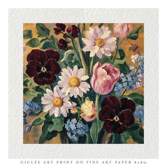 Vintage Flowers Oil Painting Fine Art Print & Greetings Card